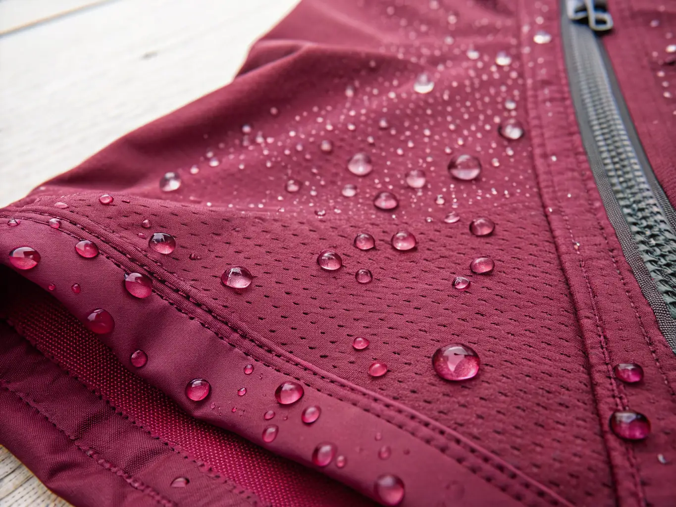 A close-up shot of Gulf-specific fabric finishing, showcasing the enhanced heat resistance, gloss, and moisture management properties of the treated textiles.