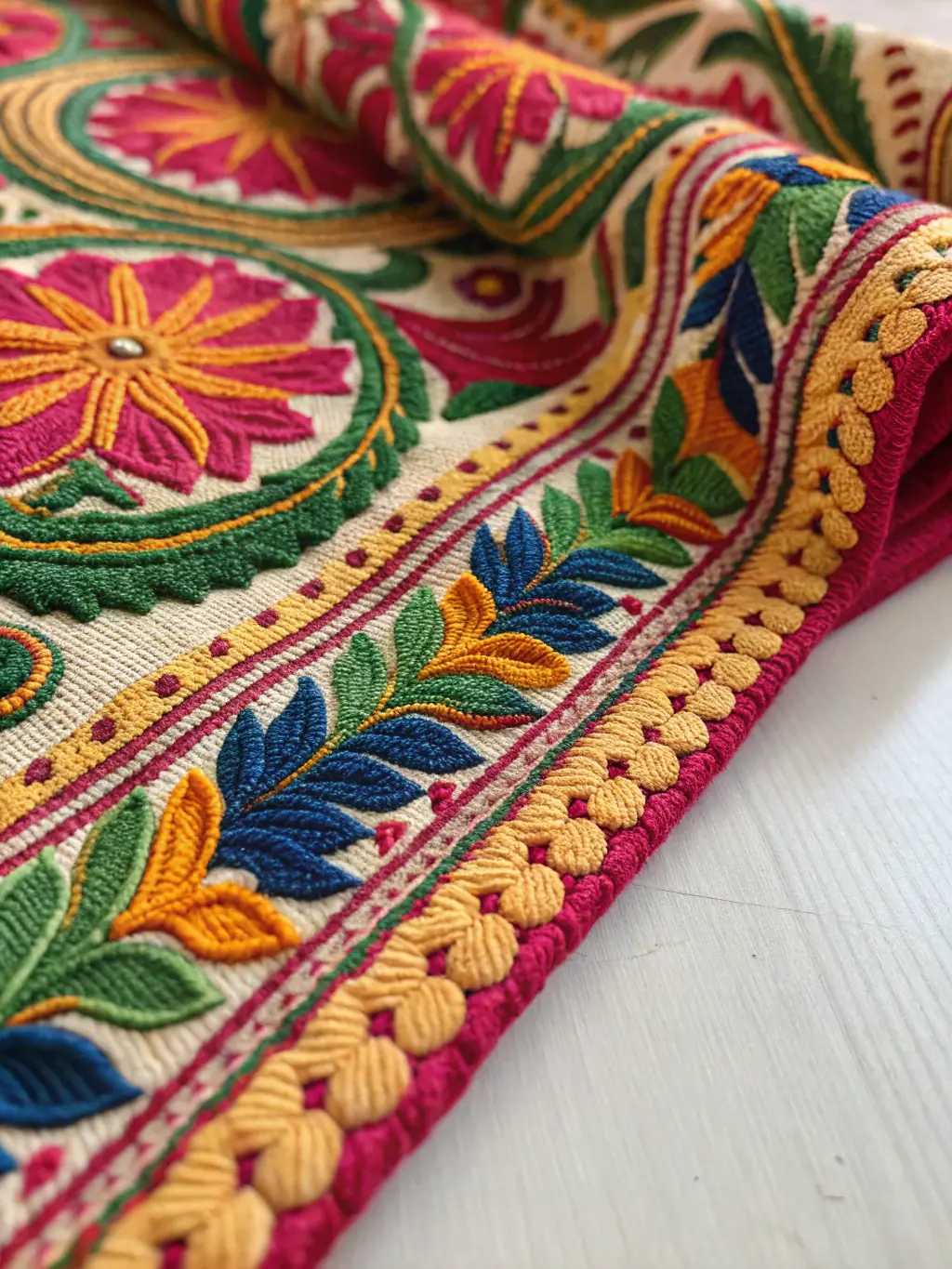 A vibrant image showcasing various Indian ethnic fabrics with intricate designs and rich colors, highlighting the cultural diversity and craftsmanship.