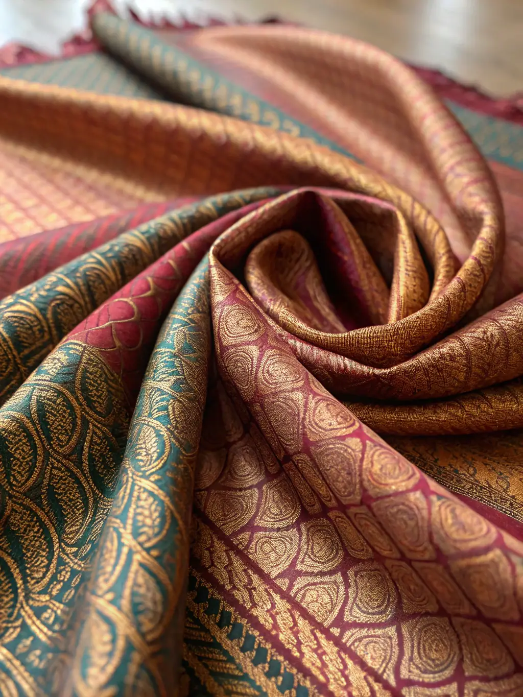 An image of Gulf-specific fabrics with a glossy finish and smooth texture, designed to withstand the region's climate and preferences.